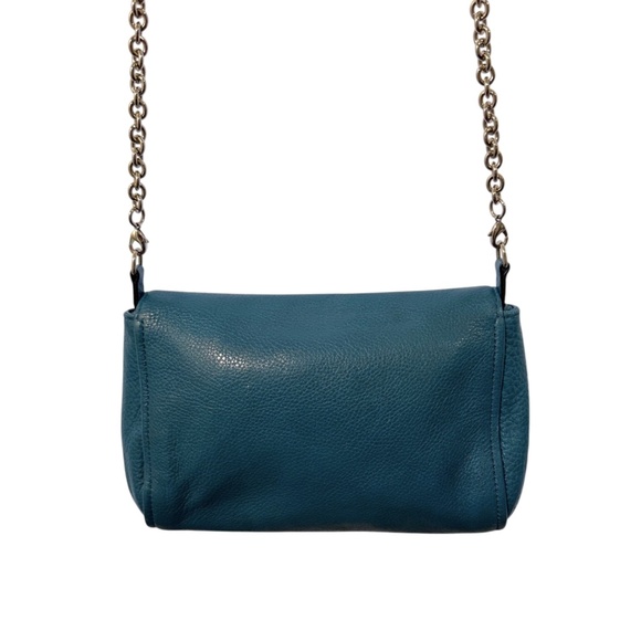 Coach Turnlock Chain Strap Shoulder Bag | Teal Pebbled Leather Crossbody Clutch - Picture 5 of 6